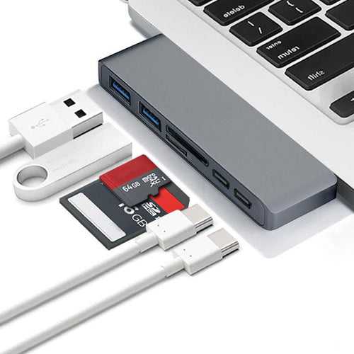 Type C (USB-C) 6 in 1 Hub with Card Reader and PD Charging Black