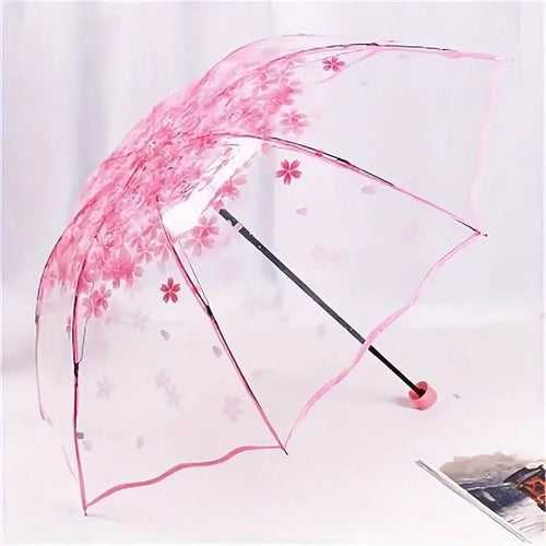 Japanese Sakura tri fold manual transparent umbrella