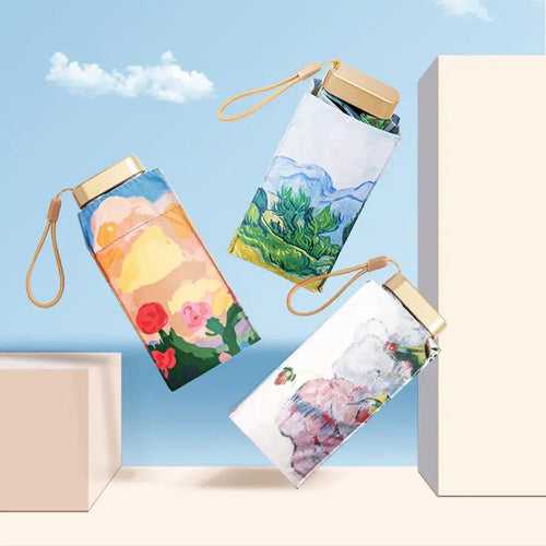 Beautiful Oil Painting effect 6 fold umbrella with pouch | For Rains & sunny day | UV protection