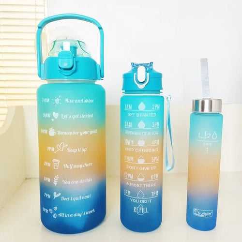 Deep Sky Blue Ombre effect Time marked bottle for Home/School/Office/Gym/Travel | Non Toxic & Leakproof