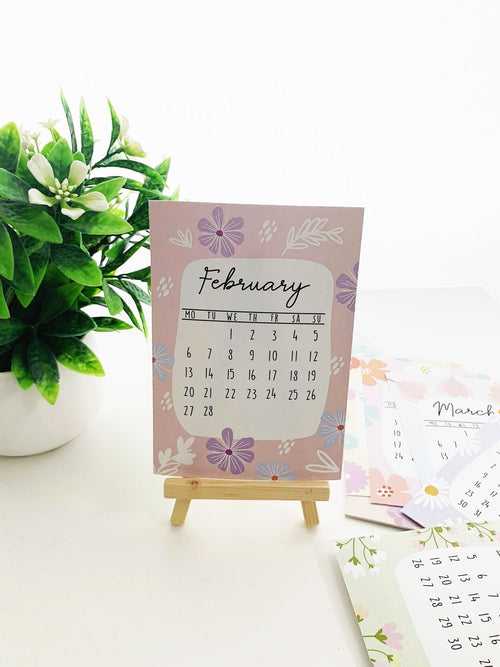Floro 2024 Calendar Cards with Easel Stand | A6 Size | 4.1 x 5.8 inches