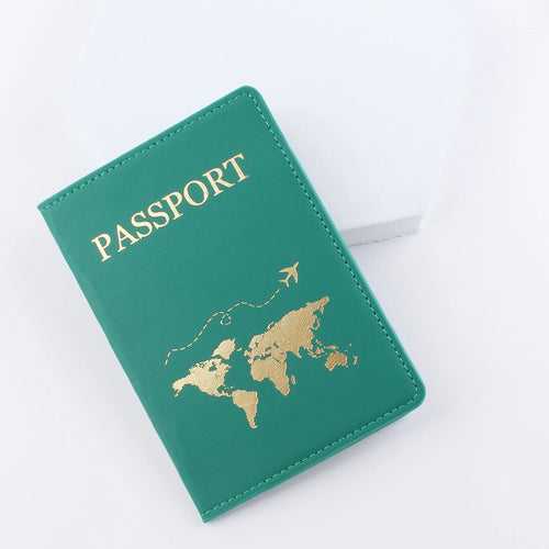 Green Gold foiled world map Aesthetic Pastel PU leather Passport cover holder cum card holder