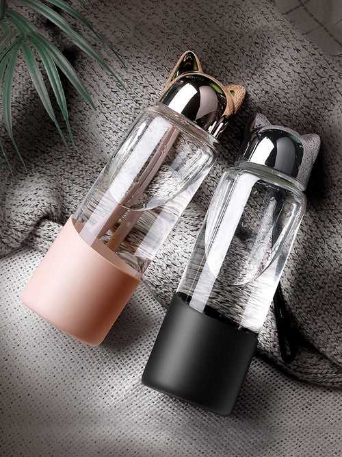 Luxurious Fox Glass Water Bottle | Black/Champagne | Eco friendly