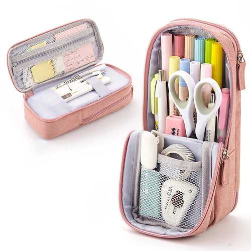Pastel Pink Multi-functional Large Capacity Pencil Case with Handle