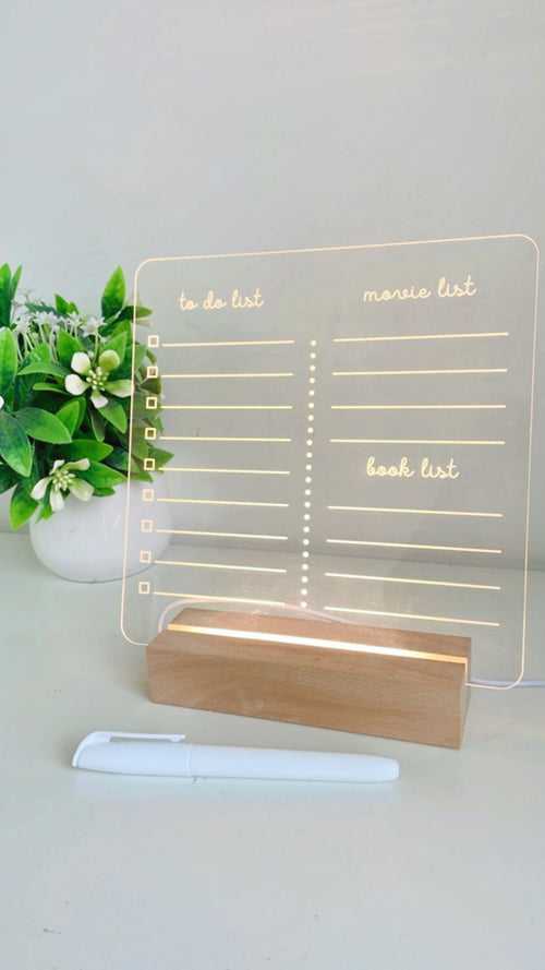 Transparent Luminous Reusable Acrylic Board with Marker | Classic home/office décor | Available in 4 styles