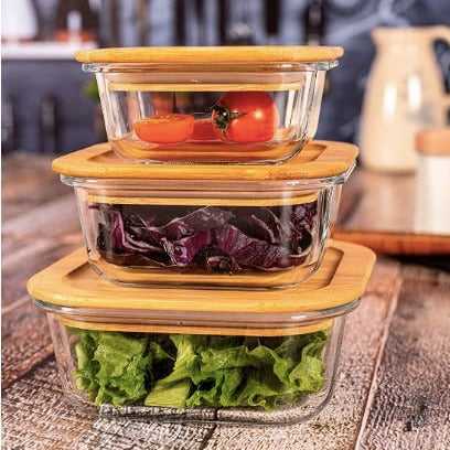 Square Glass Food Storage Container with Bamboo Lid