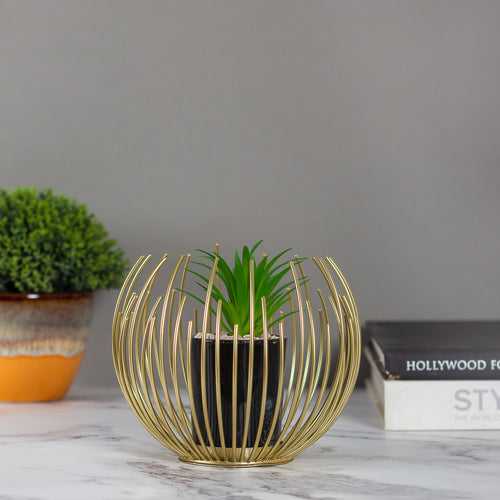 set of 2 metal table decor with artificial plant