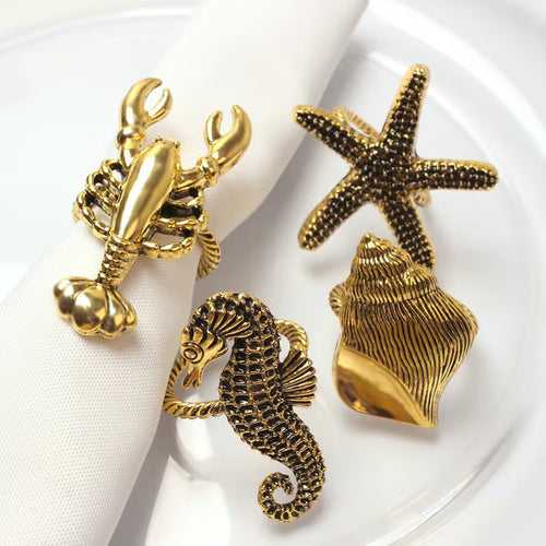 Beach Sea Life Gold Napkin Rings (set of 4