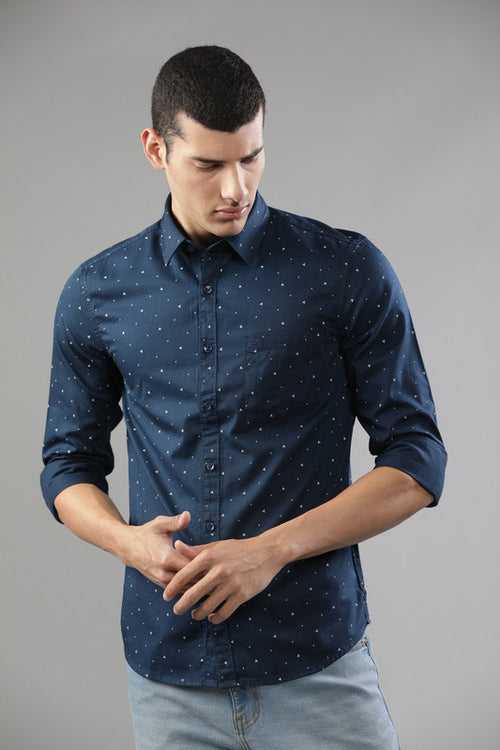 t-base Navy Cotton Printed Shirt