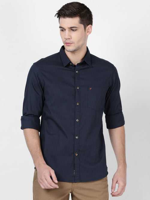 t-base Navy Cotton Stretch Solid Shirt