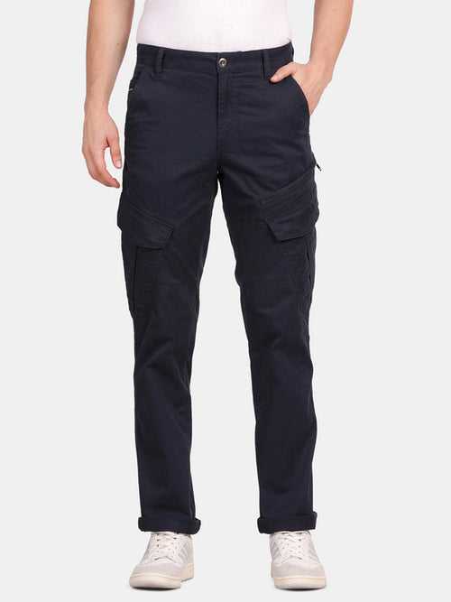 Navy Cotton Stretch Solid Cargo Pant