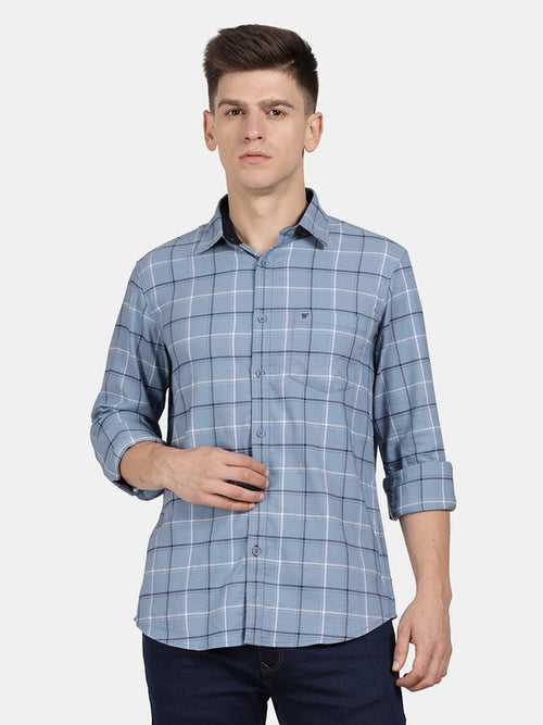 t-base Jade Grey Cotton Twill Checks Shirt