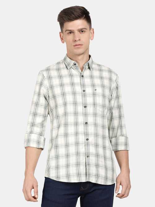 t-base Beige Cotton Checks Shirt