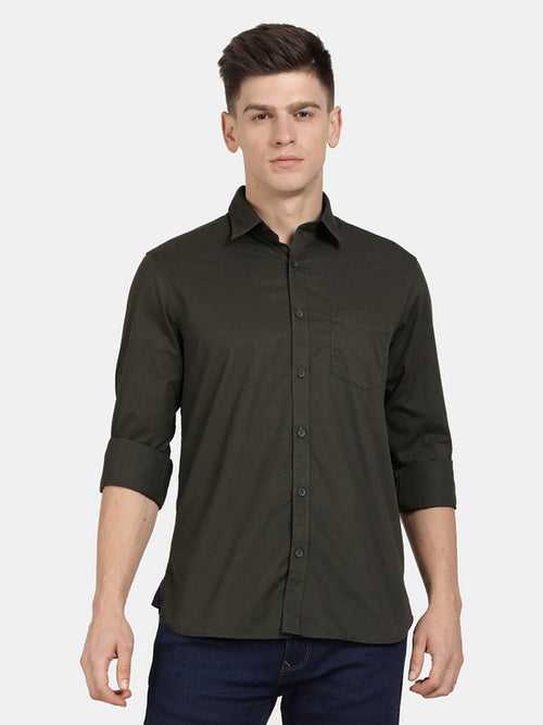 t-base Olive Cotton Solid Shirt