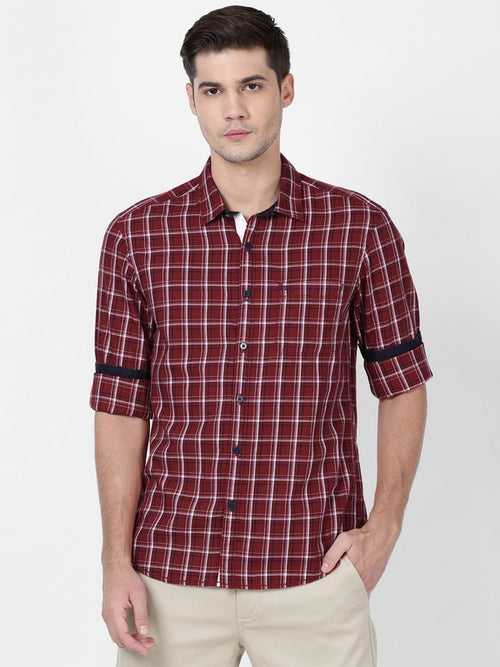 t-base Red Ochre Cotton Checks Shirt