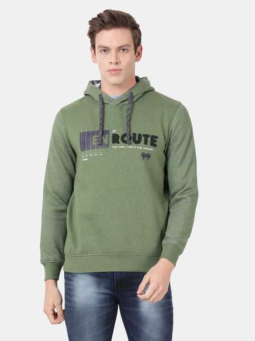 Bronze Green Melange Cotton Polyester Fleece Solid Sweatshirt