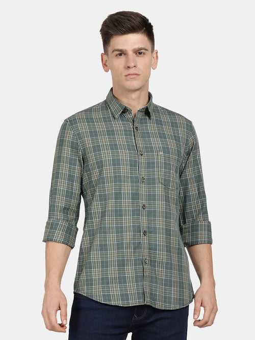 t-base Summer Green Cotton Checks Shirt