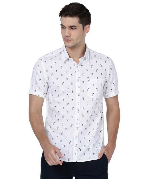 t-base White Cotton Printed Shirt