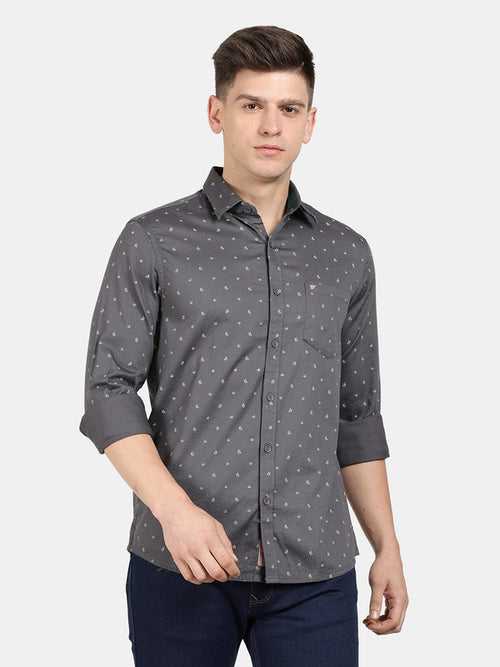 t-base Frost Grey Cotton Printed Shirt