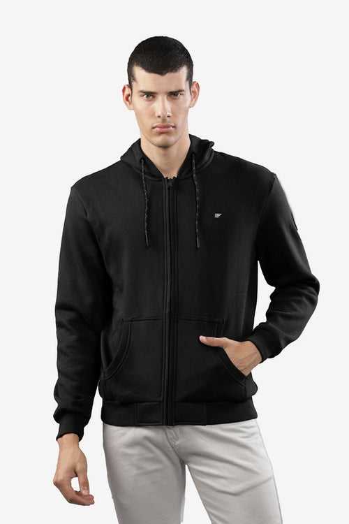 Black Cotton Polyester Fleece Solid Sweatshirt