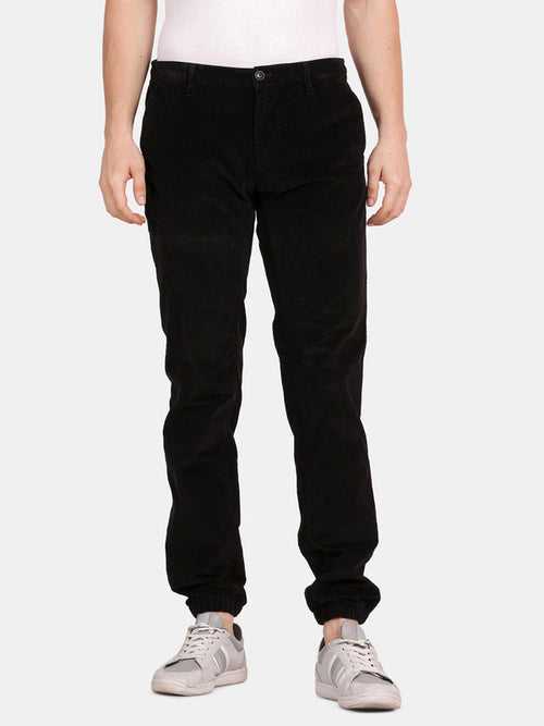 Black Cotton Dobby Stretch Solid Jogger