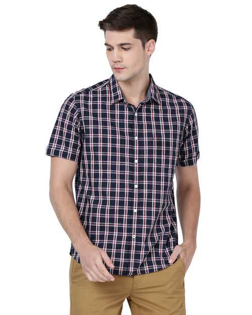 t-base Insignia Blue Cotton Checks Shirt