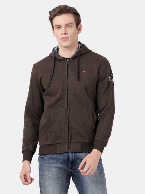 Dark Earth Melange Cotton Polyester Fleece Solid Sweatshirt