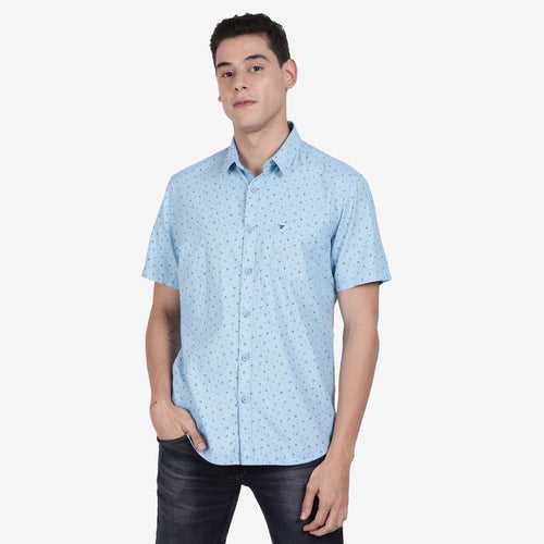 t-base Ocean Blue Cotton Poly Printed Shirt