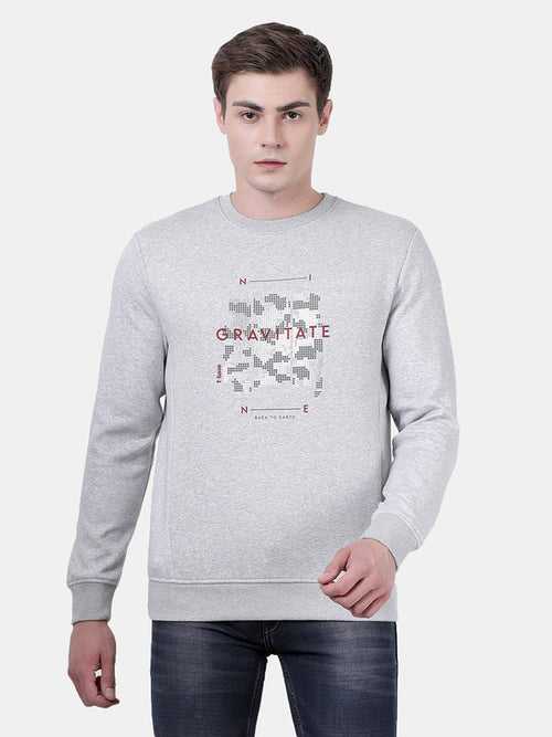 Grey Melange Cotton Polyester Fleece Melange Sweatshirt