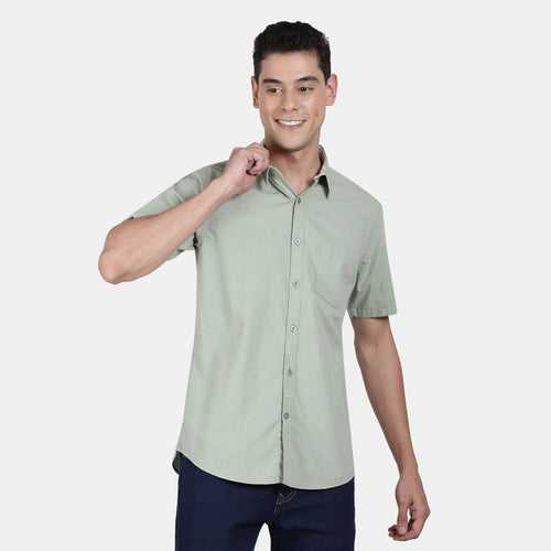 t-base Aspen Green Cotton Linen Solid Shirt