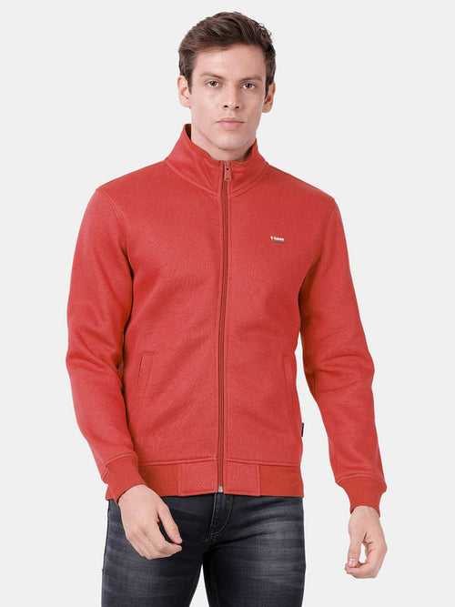 Deep Red Cotton Polyester Fleece Solid Sweatshirt