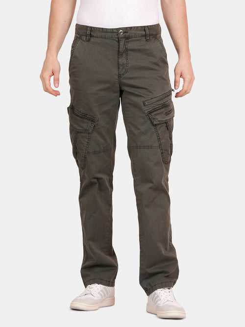 Forest Green Cotton Rfd Solid Cargo Pant