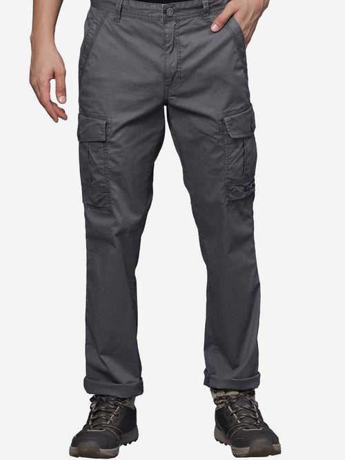 Iron Grey Cotton Lycra Solid Cargo Pants