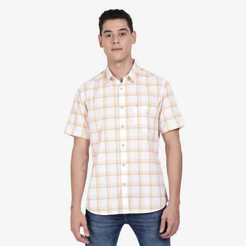 t-base White Cotton Checks Shirt