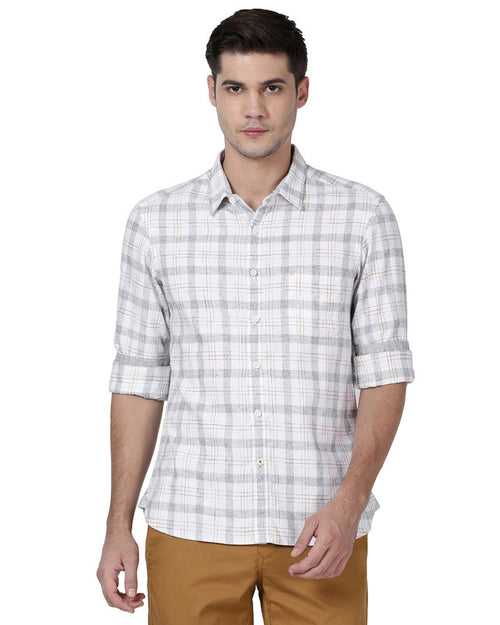 t-base Ochre Cotton Checks Shirt