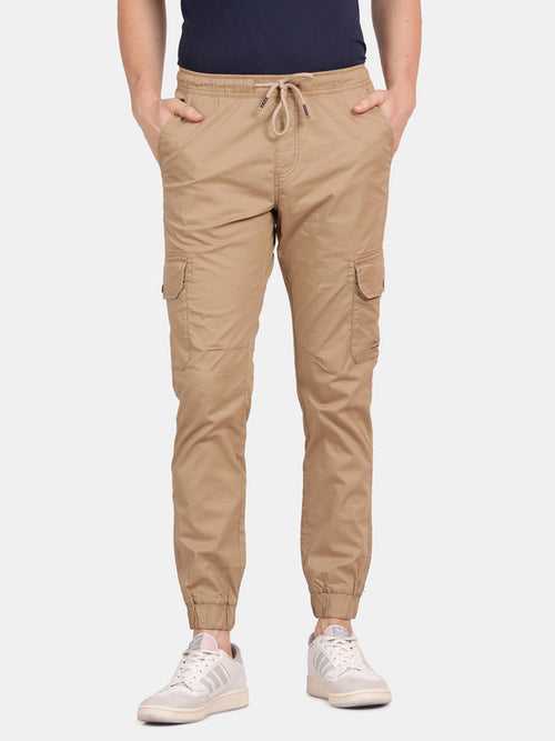 Khaki Cotton Stretch Solid Jogger