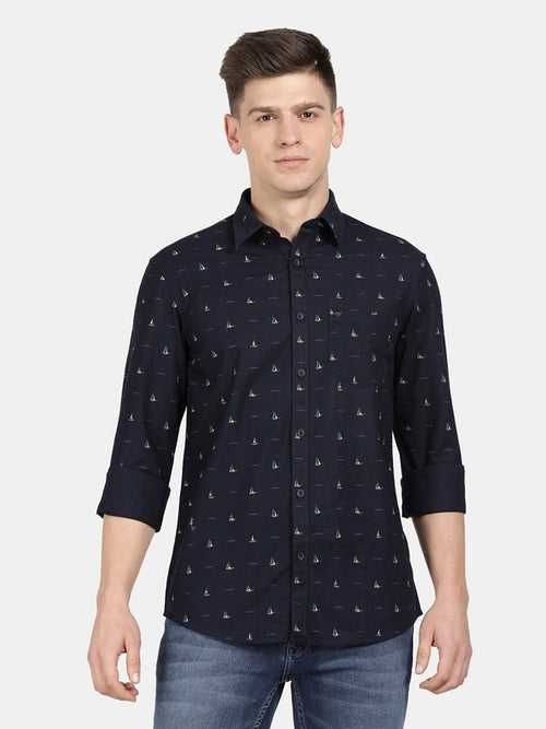 t-base Navy Cotton Printed Shirt