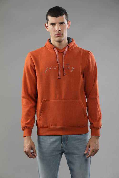 Burnt Orange Mel Cotton Polyester Fleece Solid Sweatshirt