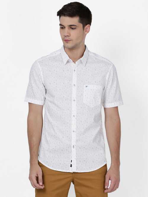 t-base White Cotton Printed Shirt