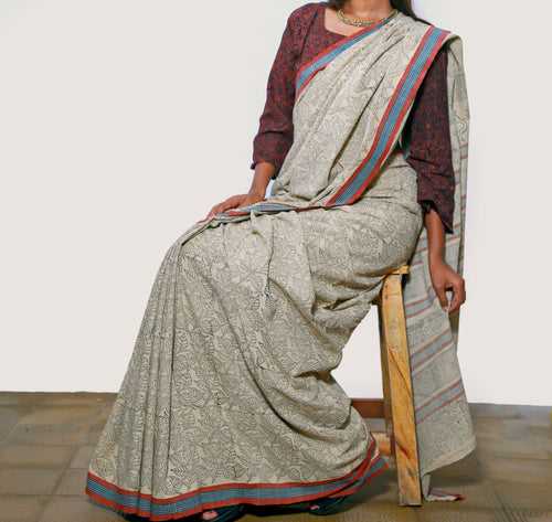 KALAMKARI SAREE : KORA : BLACK