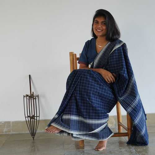 GEOMETRIC SAREE : DARK INDIGO