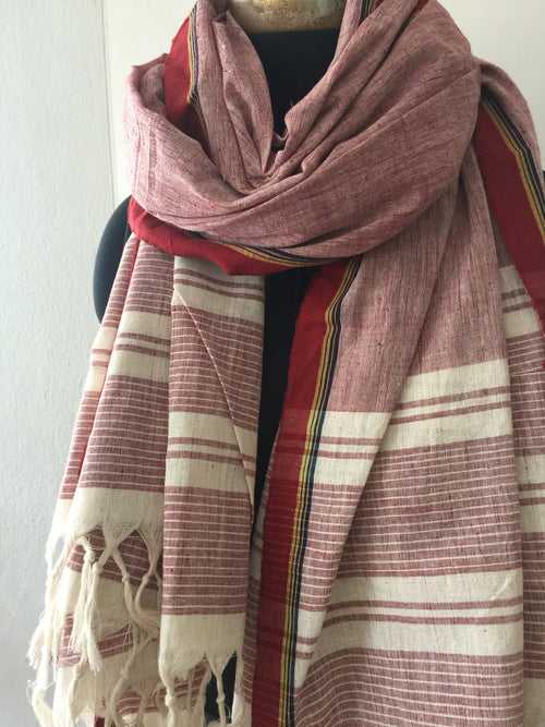 CROSS COLOUR DUPATTA : KORA : ALIZARIN RED