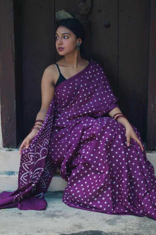 Boond -  Bandhani purple cotton Bandhani  cotton saree
