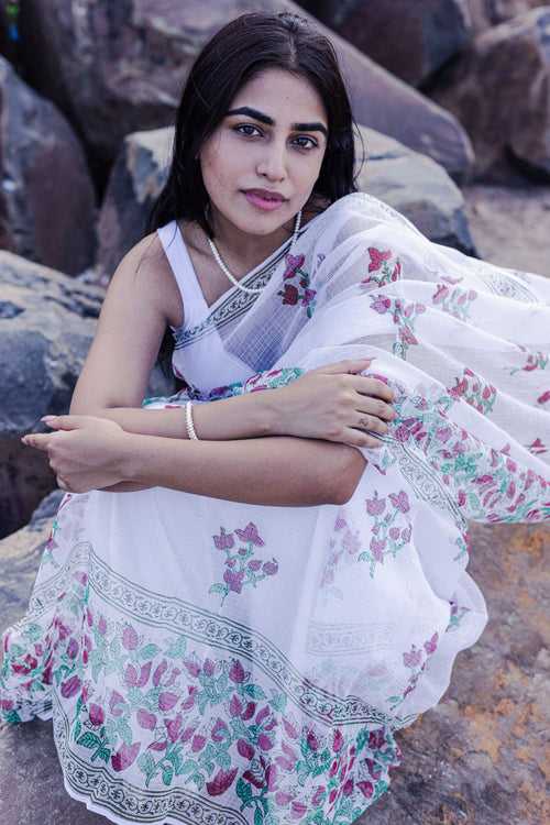 Kaisori Bagh Bouganvillea Kota blockprinted silk cotton saree