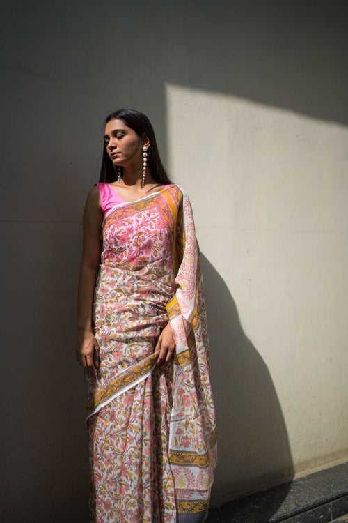 Kaisori Bagh Padma Kota  blockprinted silk cotton saree