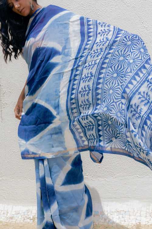 Kaisori Malhar - Dabu Clamp Indigo Dabu Silk Cotton saree 003