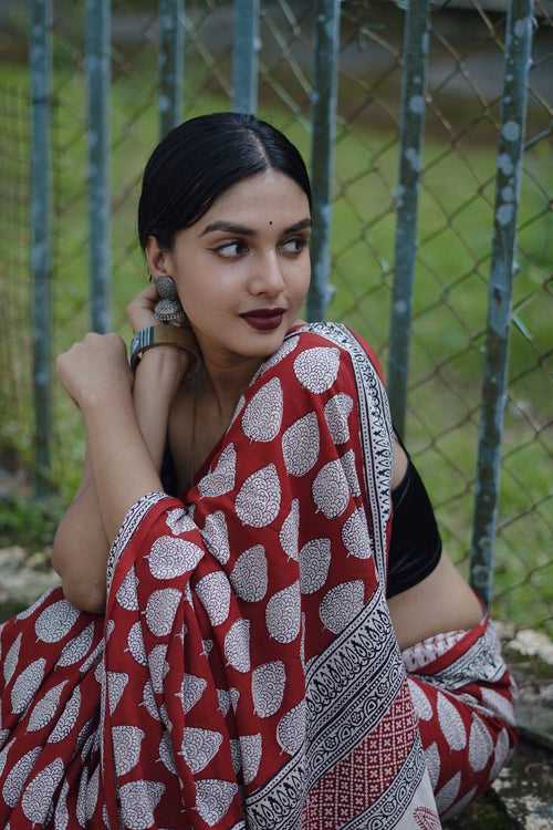 Kaisori Nandana Bagh Patti boota  handblockprinted cotton saree
