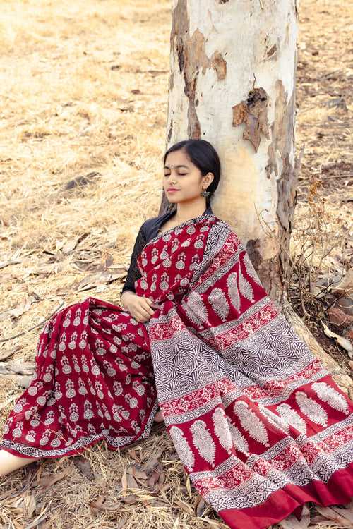 Kaisori Nandana Jhumka handblockprinted cotton saree