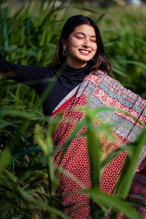 Kaisori Nandana - Leher Bagh handblockprinted cotton saree