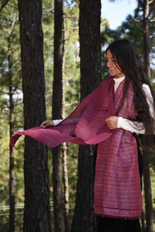 Linen & Silk Stole | Magenta & White